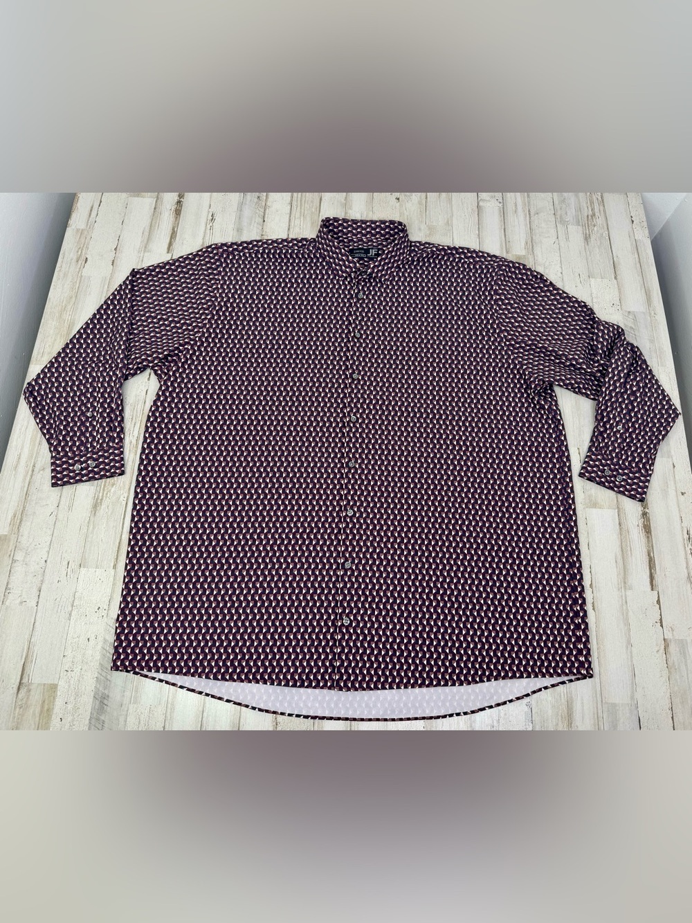 J Ferrar Dress Shirt Mens 2XL Big Tall Purple Geometric Stretch Button Front